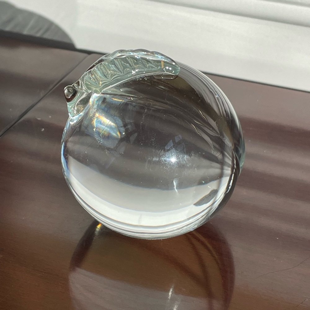 Ron Hinkle Crystal Peach Art Glass Paperweight, c 1999